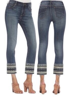 Driftwood Collette Embroidered Slim Straight Cropped Jeans Size 27 Anthro